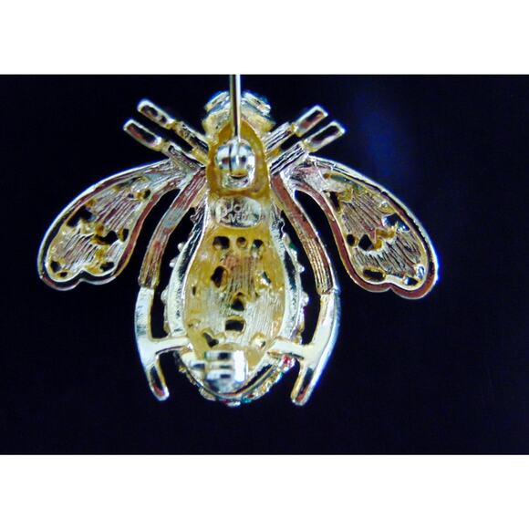 Joan Rivers Christmas Flower POINSETTIA BEE PIN Brooch Crystal Ruby Rhinestones - Picture 4 of 5